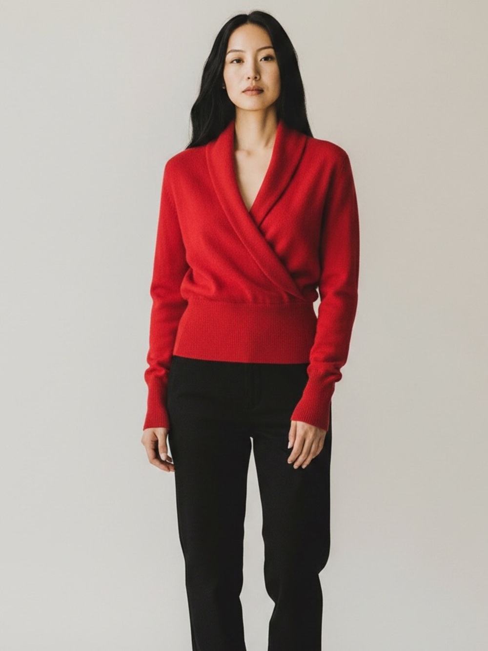 Sofia Cashmere faux wrap sweater red size small